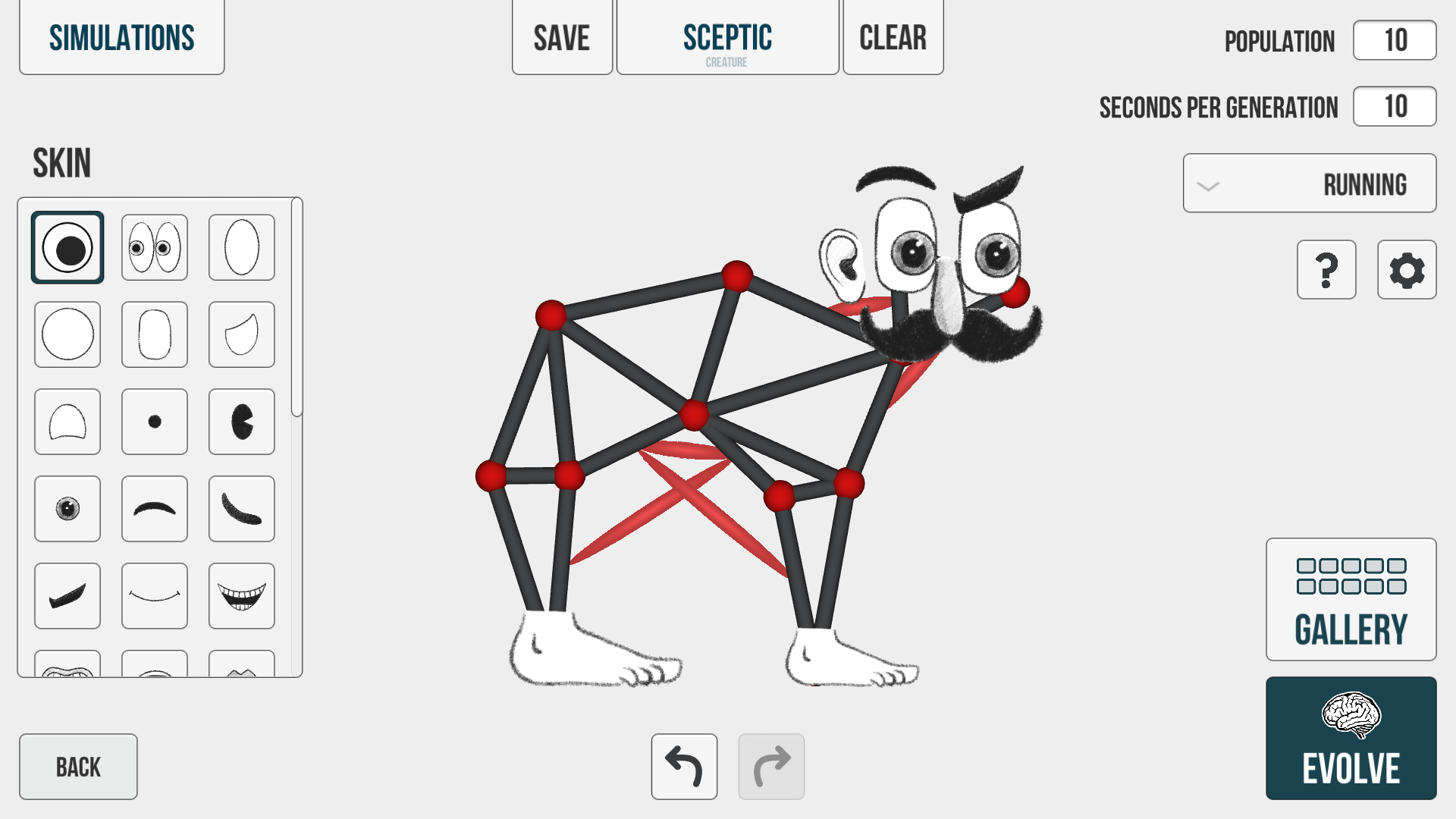 The skin library in the creature editor